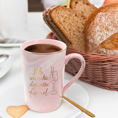 Marmor Kaffeetasse Spruch 400ml Geschenkbox Rosa Aperol