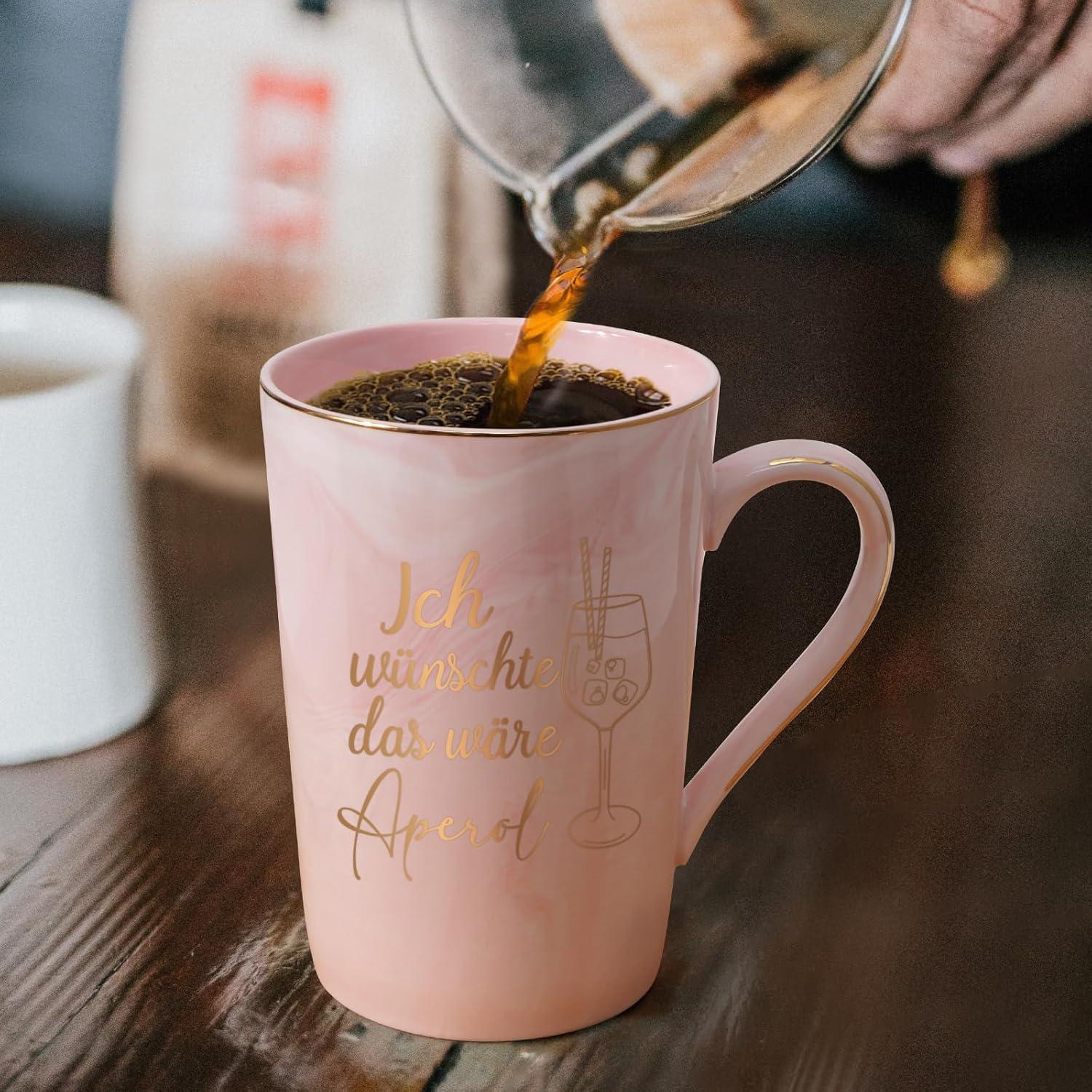 Kaffeetasse Aperol Spruch Geschenk 400ml Marmor Rosa Gold