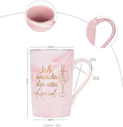 Kaffeetasse Aperol Spruch Geschenk 400ml Marmor Rosa Gold