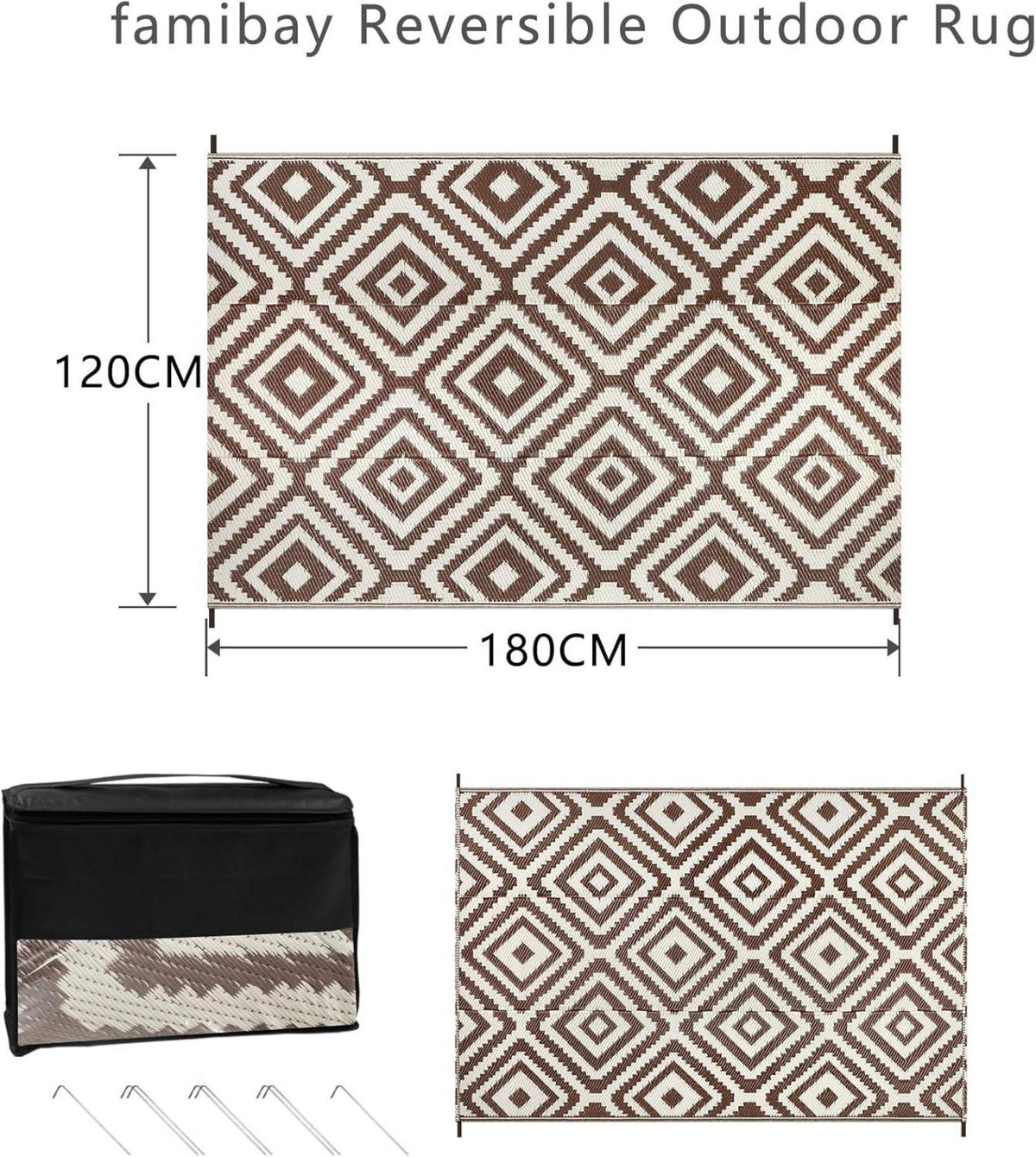 Outdoor Teppich 120x180cm wasserdicht Wendbar Leichtgewicht