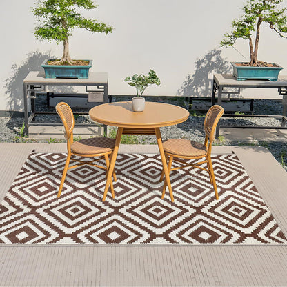 Wetterfester Outdoor-Teppich 120x180cm für Terrasse, Balkon - Kaffee/Beige