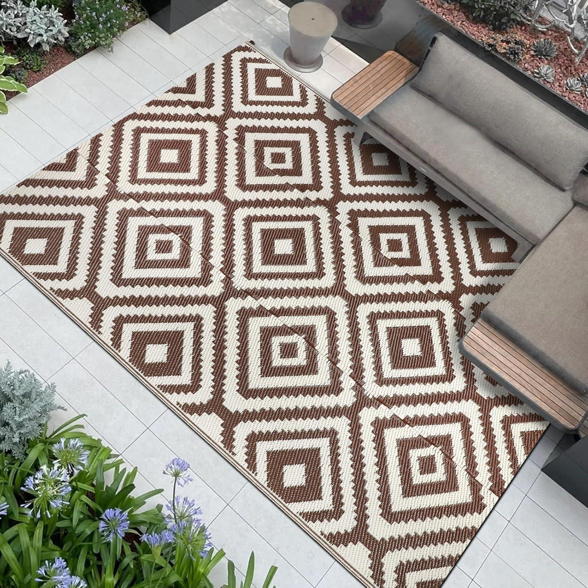 Outdoor Teppich Wetterfest Balkon Gartenteppich 150x245 cm Beige
