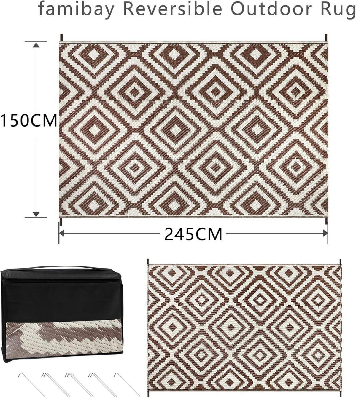 Famibay Outdoor Teppich Wetterfest 150 x 245 cm Kaffee/Beige