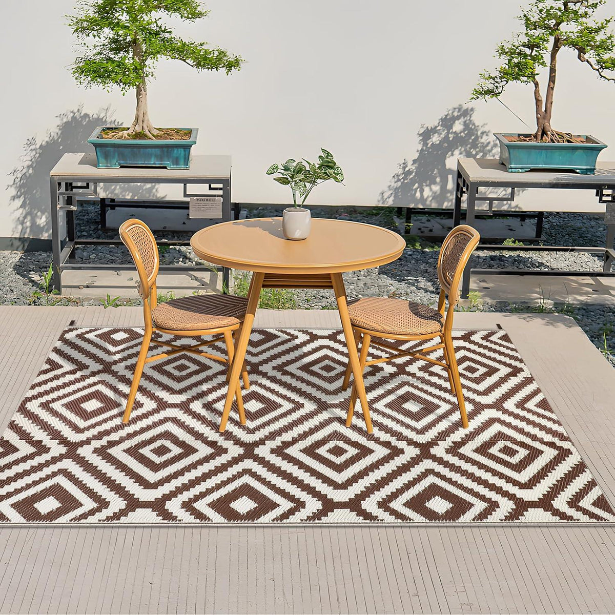 Outdoor Teppich Balkon Garten Camping 150 x 245 cm Kaffee Beige