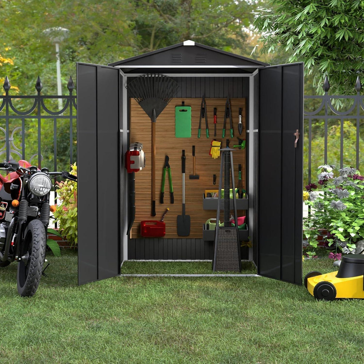 Metall Gerätehaus 2m² mit Satteldach – Garten Schuppen Schwarz