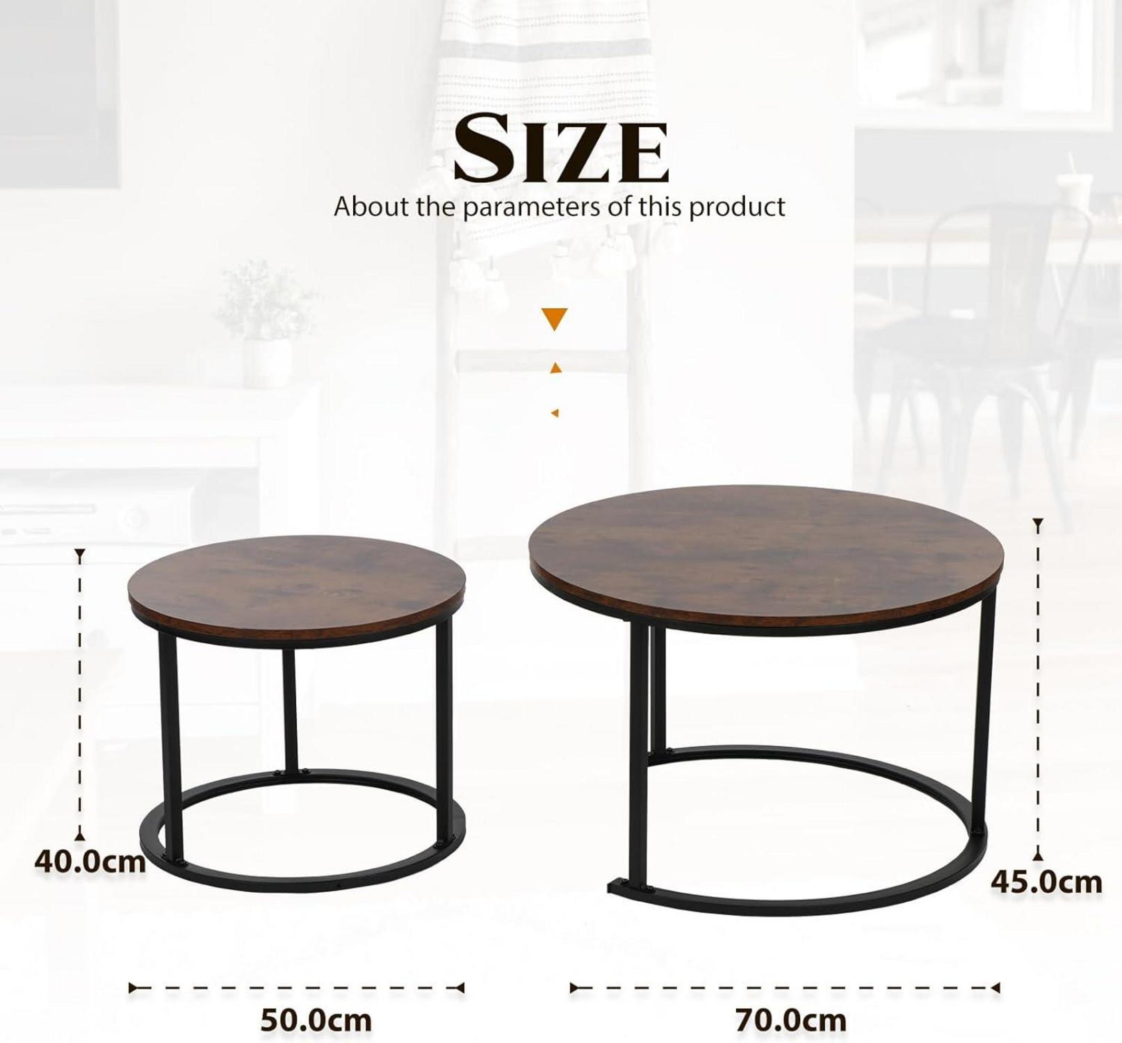 Runder Couchtisch Set 2er Holz Metallgestell Braun Modern