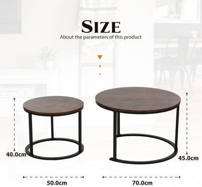 Runder Couchtisch Set 2er Holz Metallgestell Braun Modern