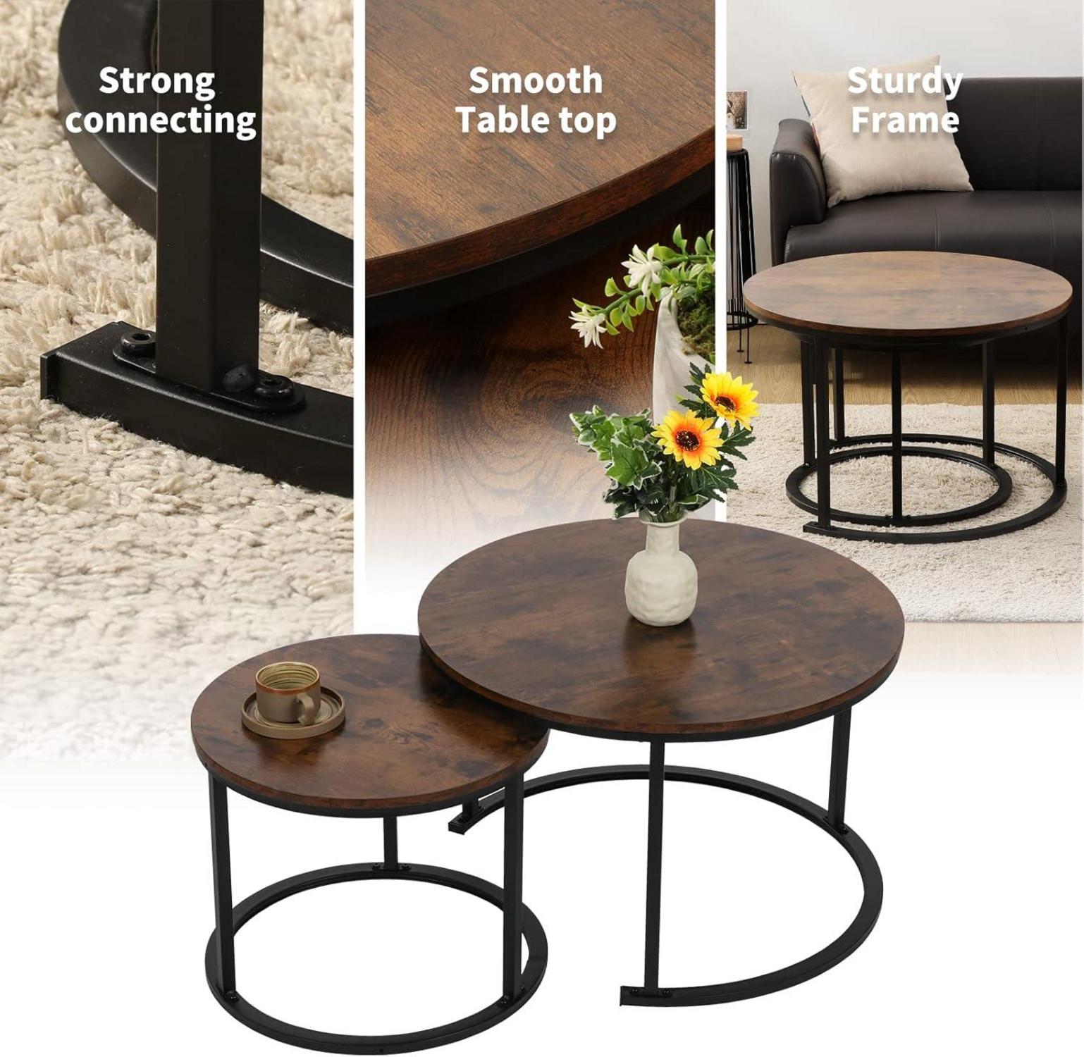 Runder Couchtisch Set Holz Metallgestell Wohnzimmer Modern