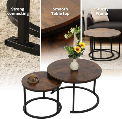 Runder Couchtisch Set Holz Metallgestell Wohnzimmer Modern