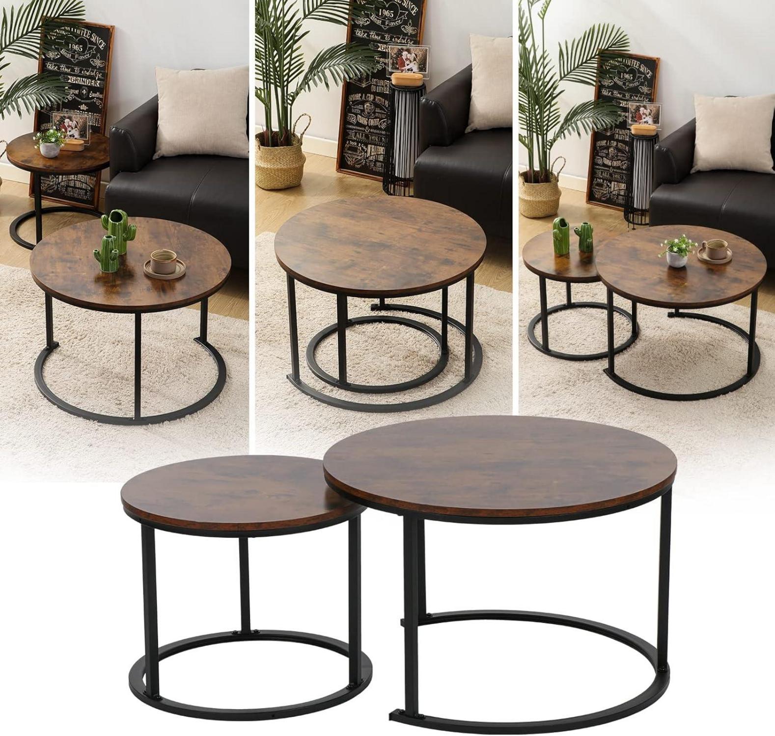 BIGTREE Runder Couchtisch Set Holz/Metall Braun