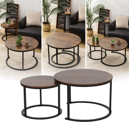 BIGTREE Runder Couchtisch Set Holz/Metall Braun