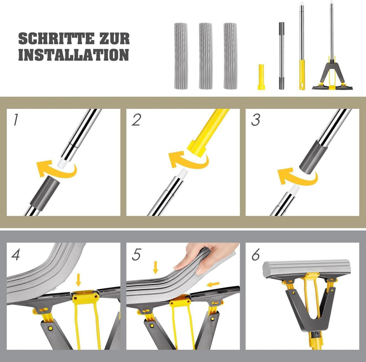 Bodenwischer Auswringfunktion Saugfähiger Wischmopp 3 PVA Schwammköpfe