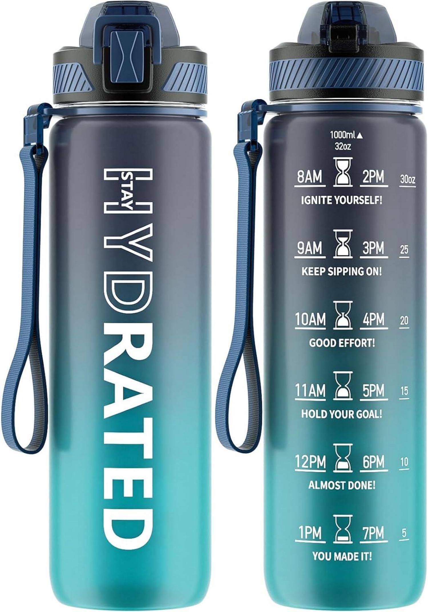 Trinkflasche 1L BPA-frei mit Strohhalm & Zeitmarkierung