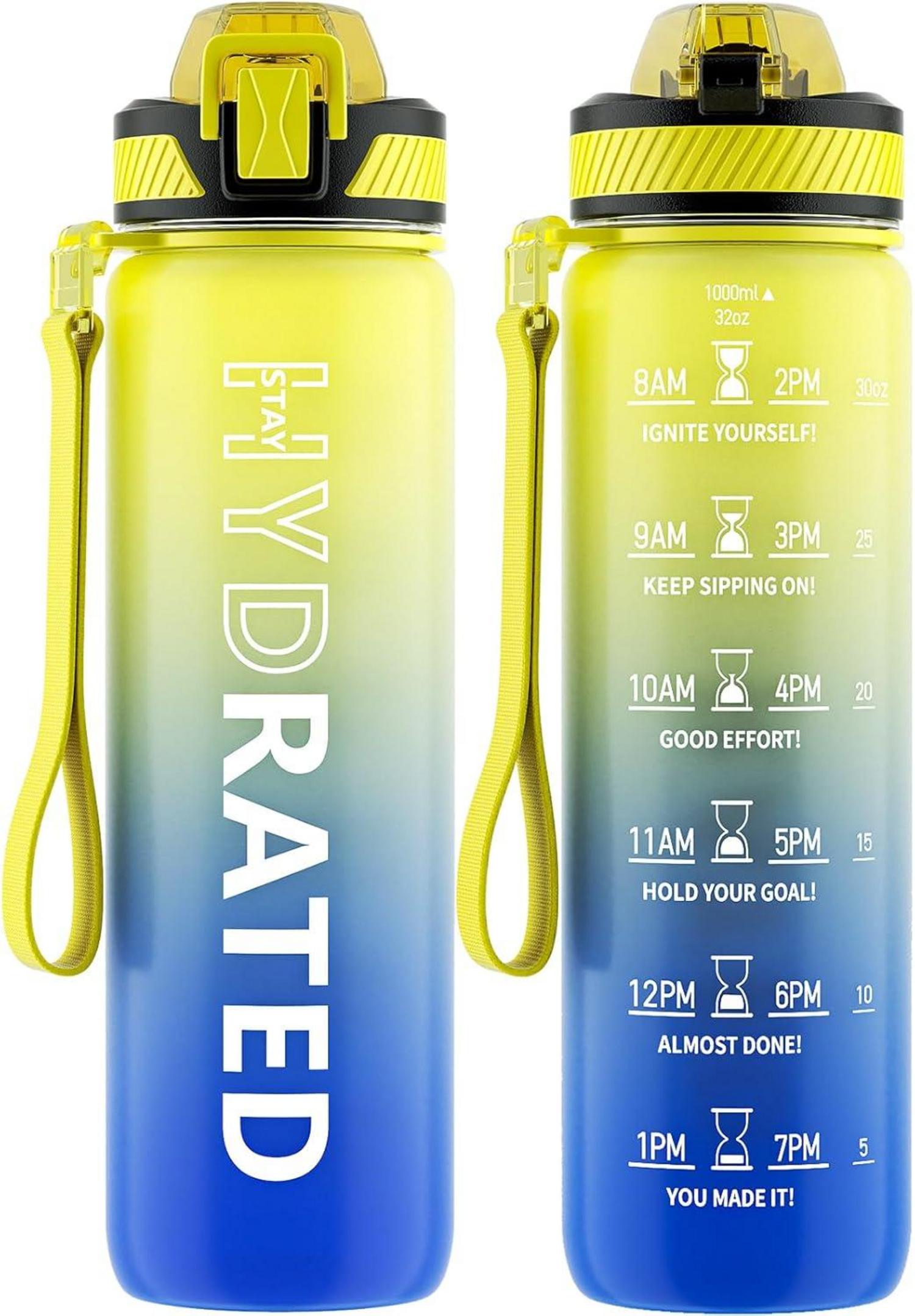 Trinkflasche 1L BPA-Frei mit Strohhalm und Zeitmarkierung