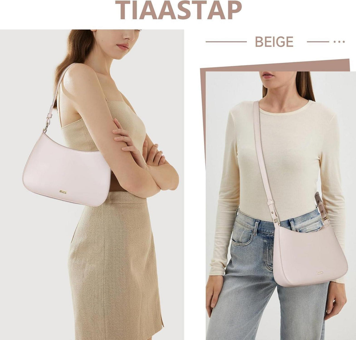 Elegante TIAASTAP Damen Handtasche klein Hobo Bag PU Leder