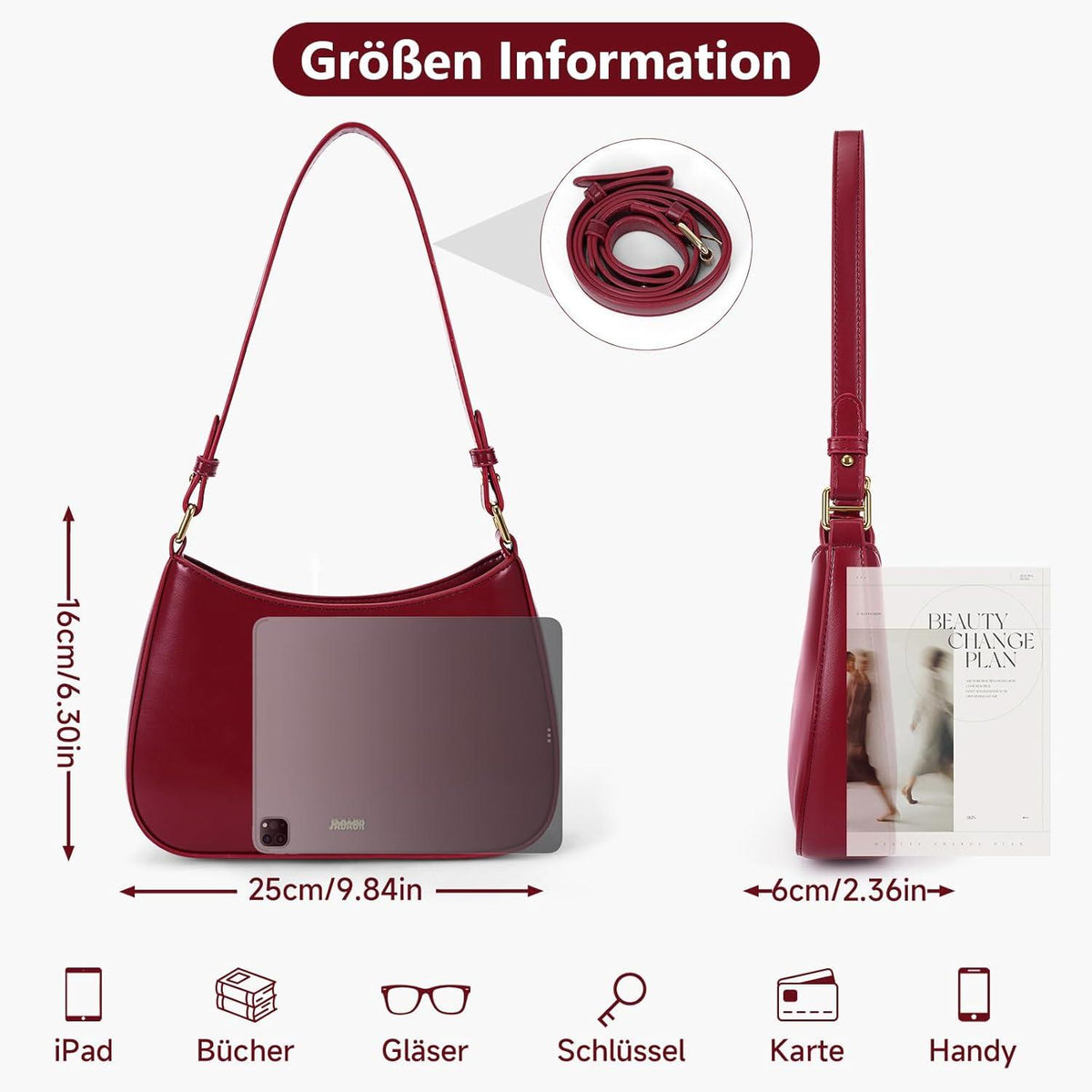 Damen Handtasche klein Hobo Bag elegant Umhängetasche Y2K Shoulder Bag