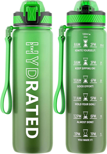 Trinkflasche Sport 1L BPA-frei mit Strohhalm und Zeitmarkierung