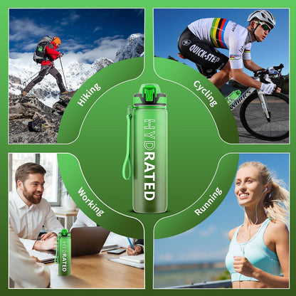 Trinkflasche 1L BPA-frei Tritan Sport Strohhalm Zeitmarkierung Gym Büro Eco