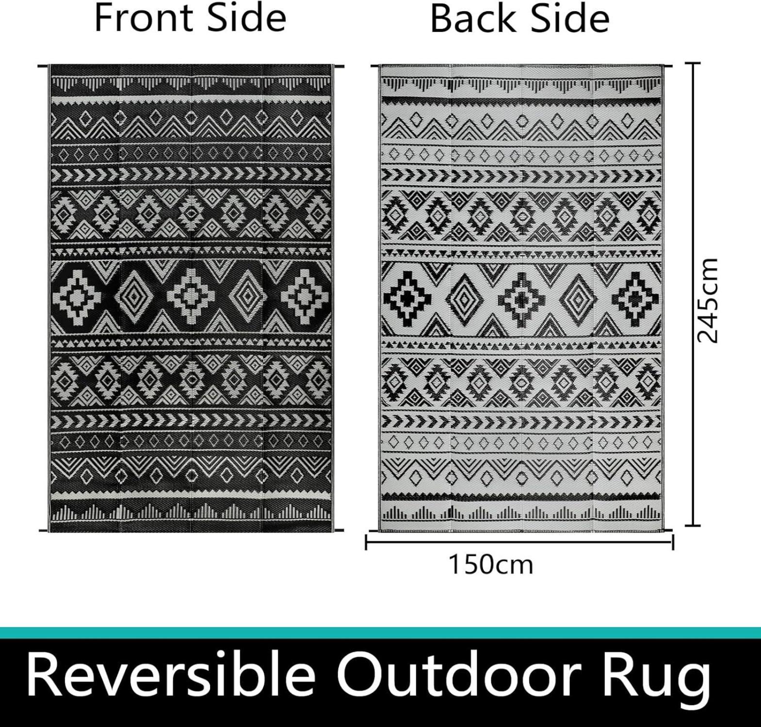 Outdoorteppich Schwarz 150x245cm Balkon Terrasse Garten