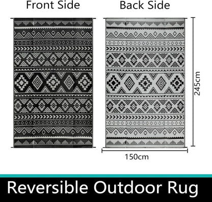 Outdoorteppich Schwarz 150x245cm Balkon Terrasse Garten