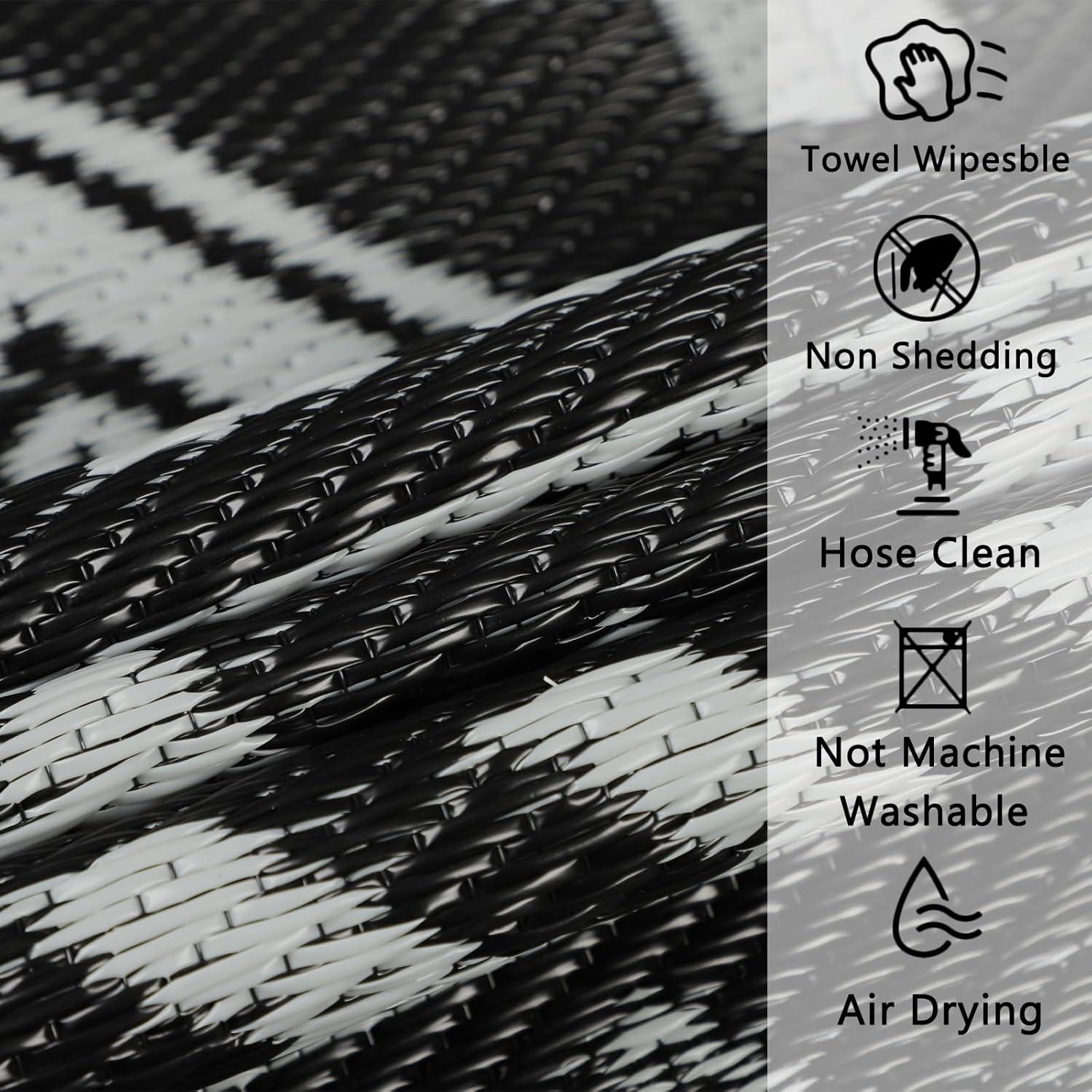 Outdoor Teppich 150x245 cm Schwarz - Wetterfest, Wendbar, Camping, Balkon, Terrasse, Garten