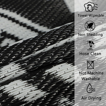 Outdoor Teppich 150x245 cm Schwarz - Wetterfest, Wendbar, Camping, Balkon, Terrasse, Garten