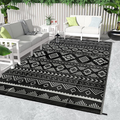 Outdoor Teppich Schwarz 150x245 cm Wetterfest Wendbar Camping Terrasse