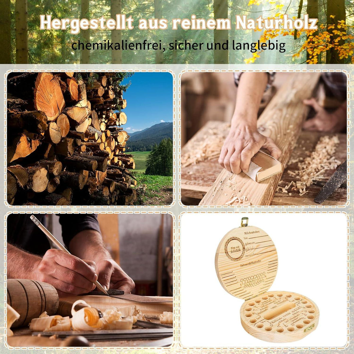 Milchzahndose Holz Aufbewahrungsbox mit Namen für Baby Mädchen und Jungen