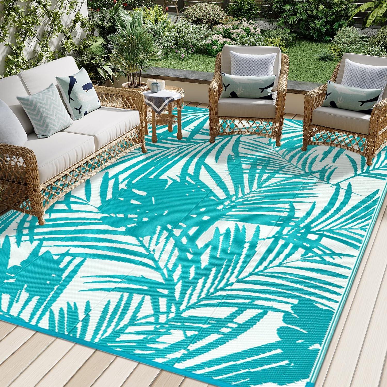 Wetterfester Outdoor Teppich für Terrasse Garten Balkon