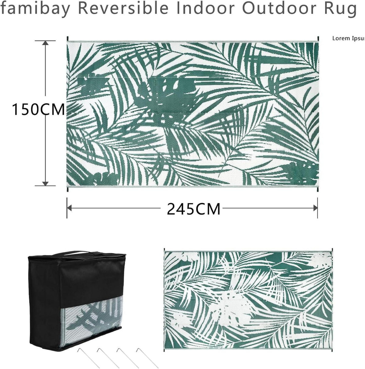 Outdoor Teppich 150 x 245 cm Grün-Weiß wasserfest faltbar