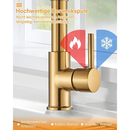 Küchenarmatur Gold Ausziehbar 360° Schwenkbar mit Brause