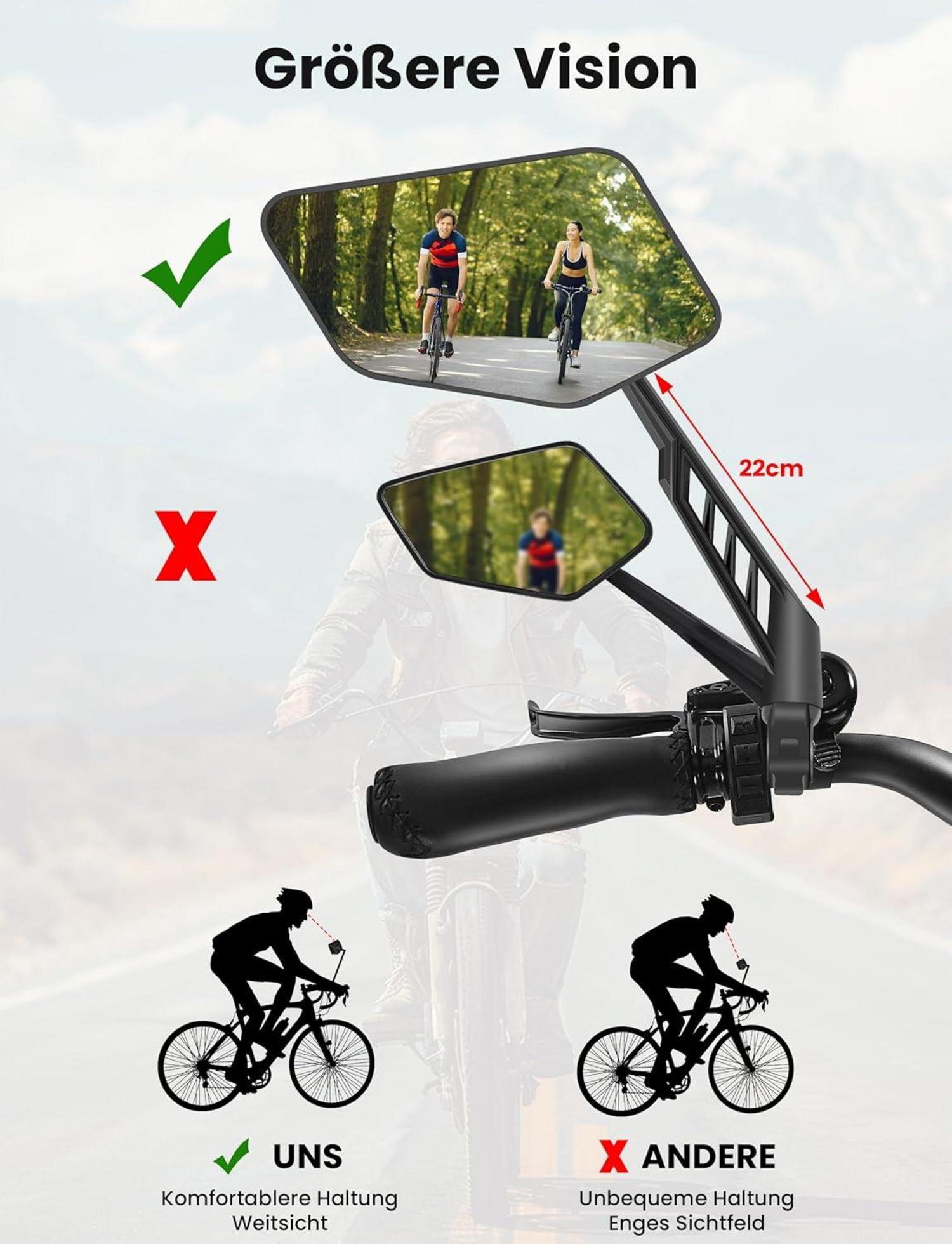 Fahrradspiegel Set für E-Bike & E-Scooter Lenker, 360° verstellbar, extra großer Spiegelfläche
