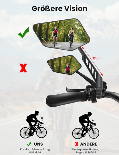 Fahrradspiegel Set für E-Bike & E-Scooter Lenker, 360° verstellbar, extra großer Spiegelfläche
