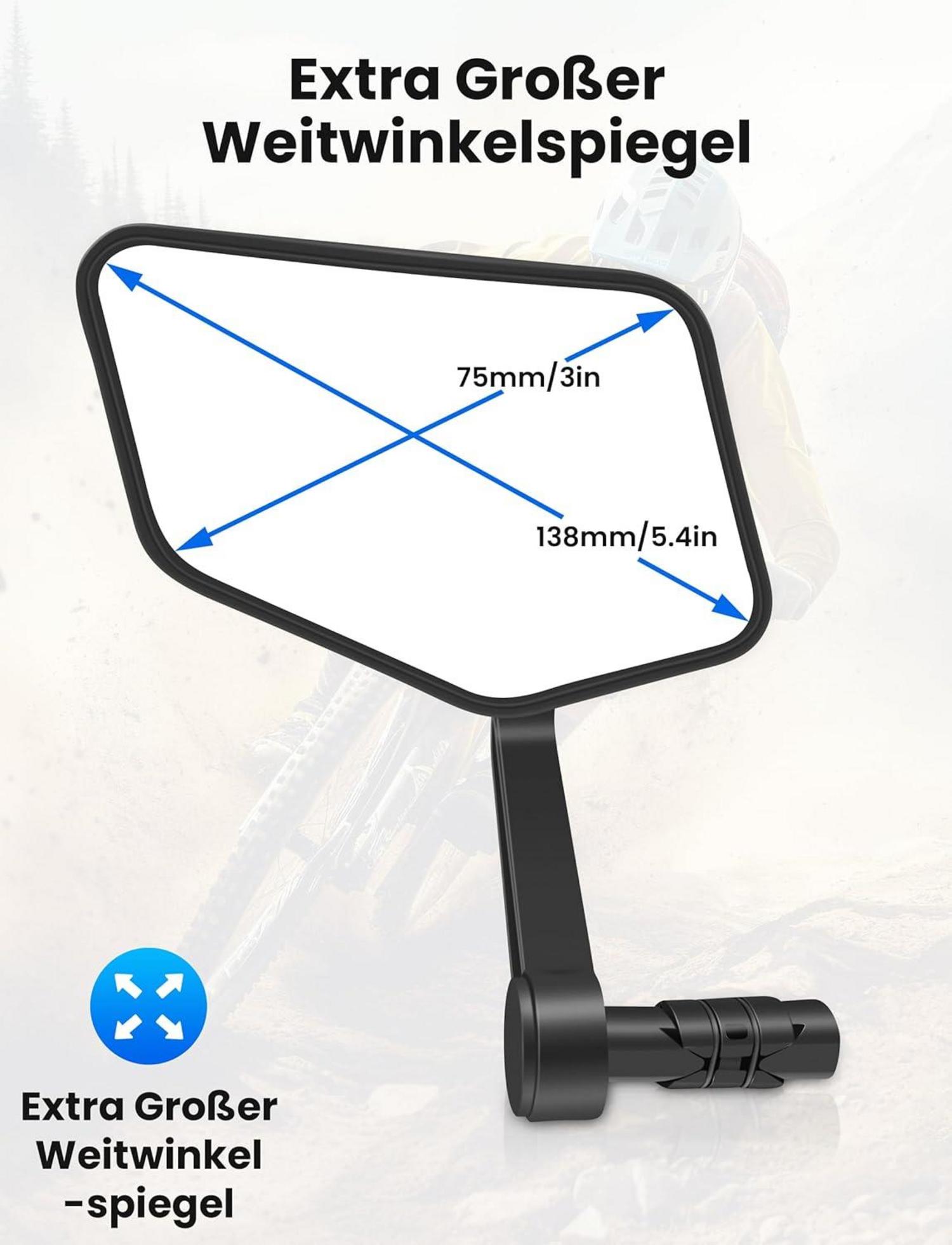 Fahrradspiegel extra große Spiegelfläche Echtglas klappbar