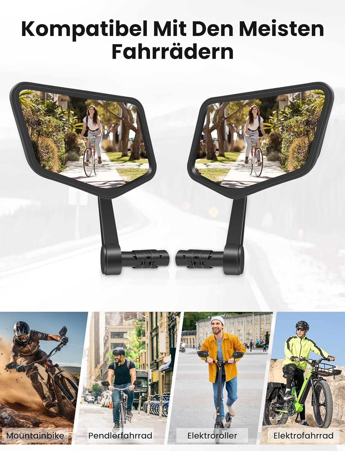 COICER Fahrradspiegel extra große Spiegelfläche Echtglas für Lenker ebike klappbar links