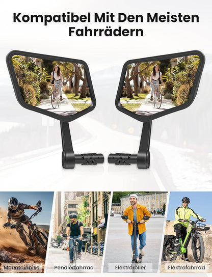 COICER Fahrradspiegel extra große Spiegelfläche Echtglas für Lenker ebike klappbar links