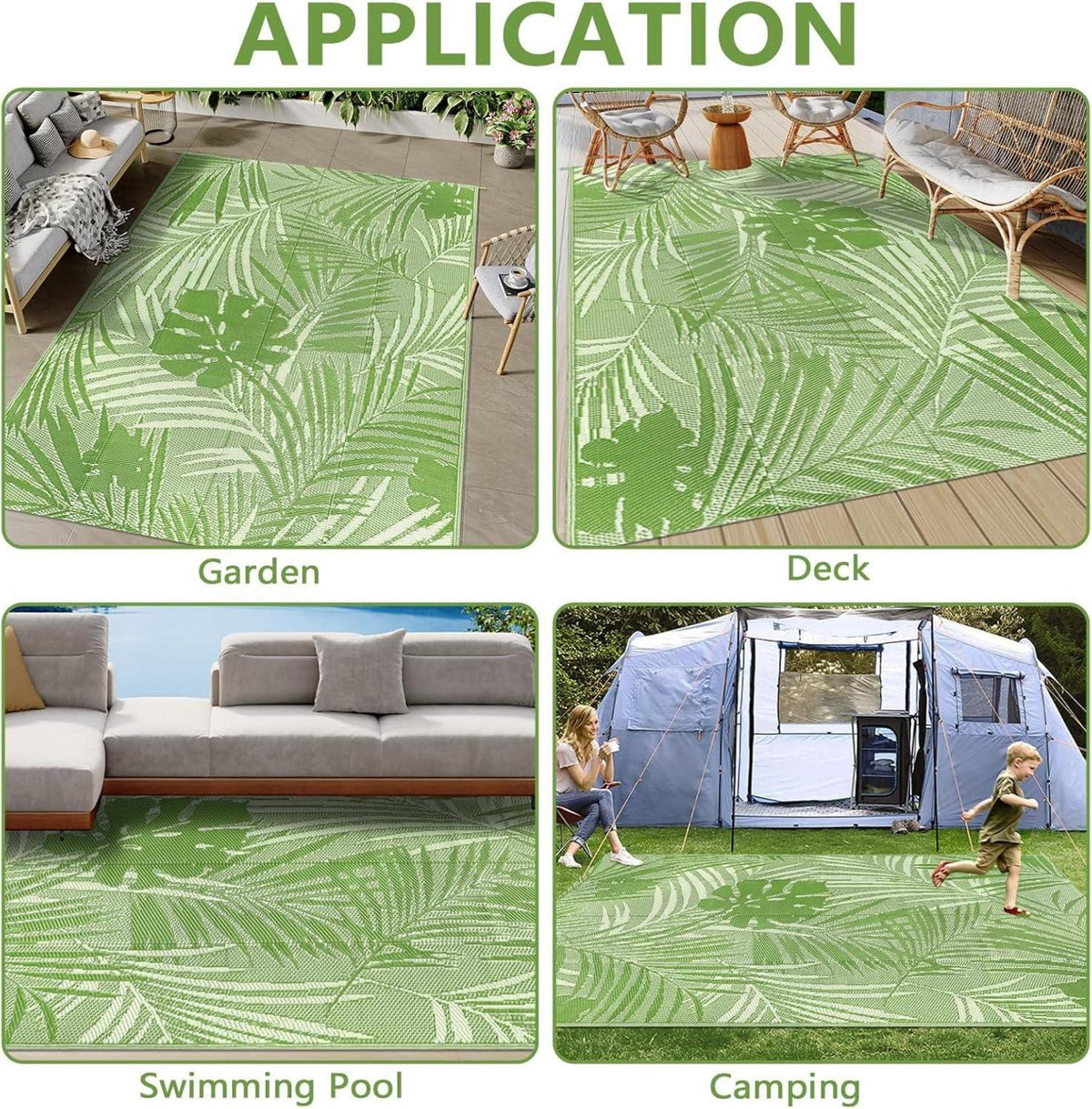Outdoor Teppich Wetterfest Kunststoff Grün 150x245cm für Terrasse Garten