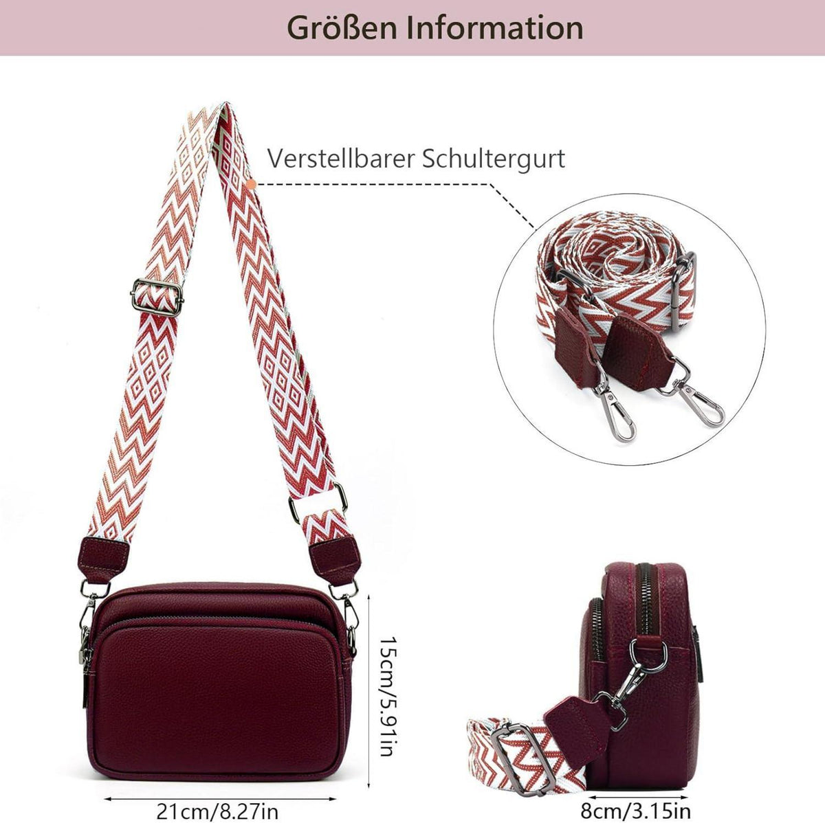 Handy Umhängetasche Echtes Leder Crossbody Bag Schultertasche Rotwein