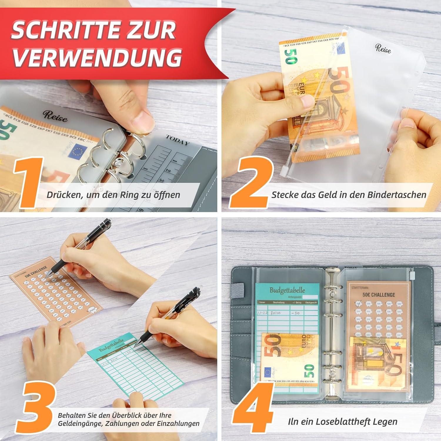 Budget Planner Deutsch Startset mit 8 Sparchallenges - A6 Leder Binder