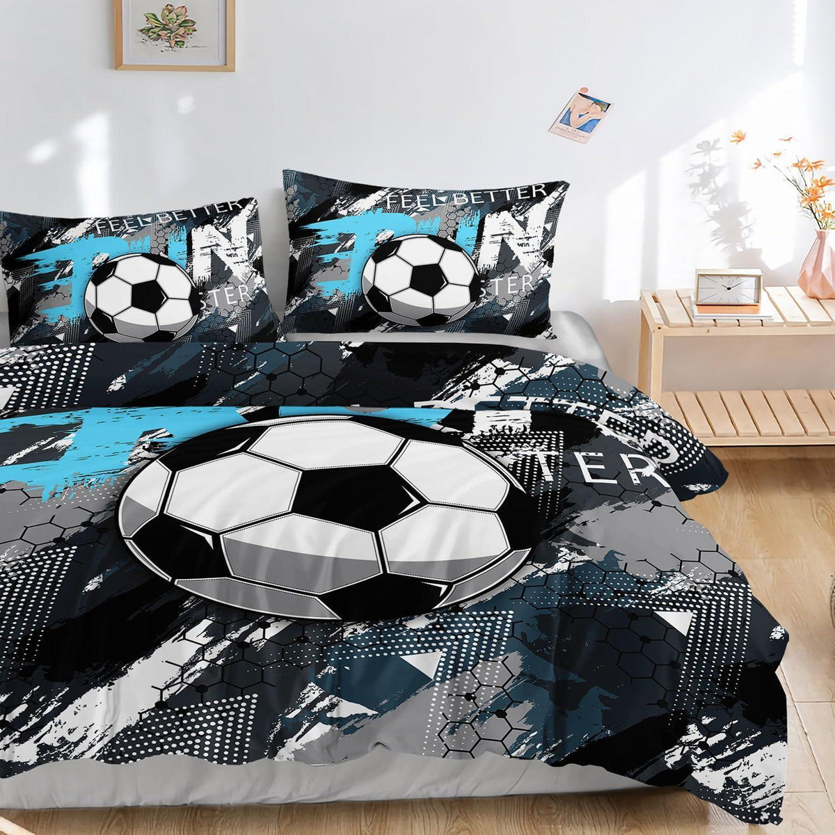 Fußball Bettwäsche Set für Kinder mit Graffiti-Druck 200x200 cm
