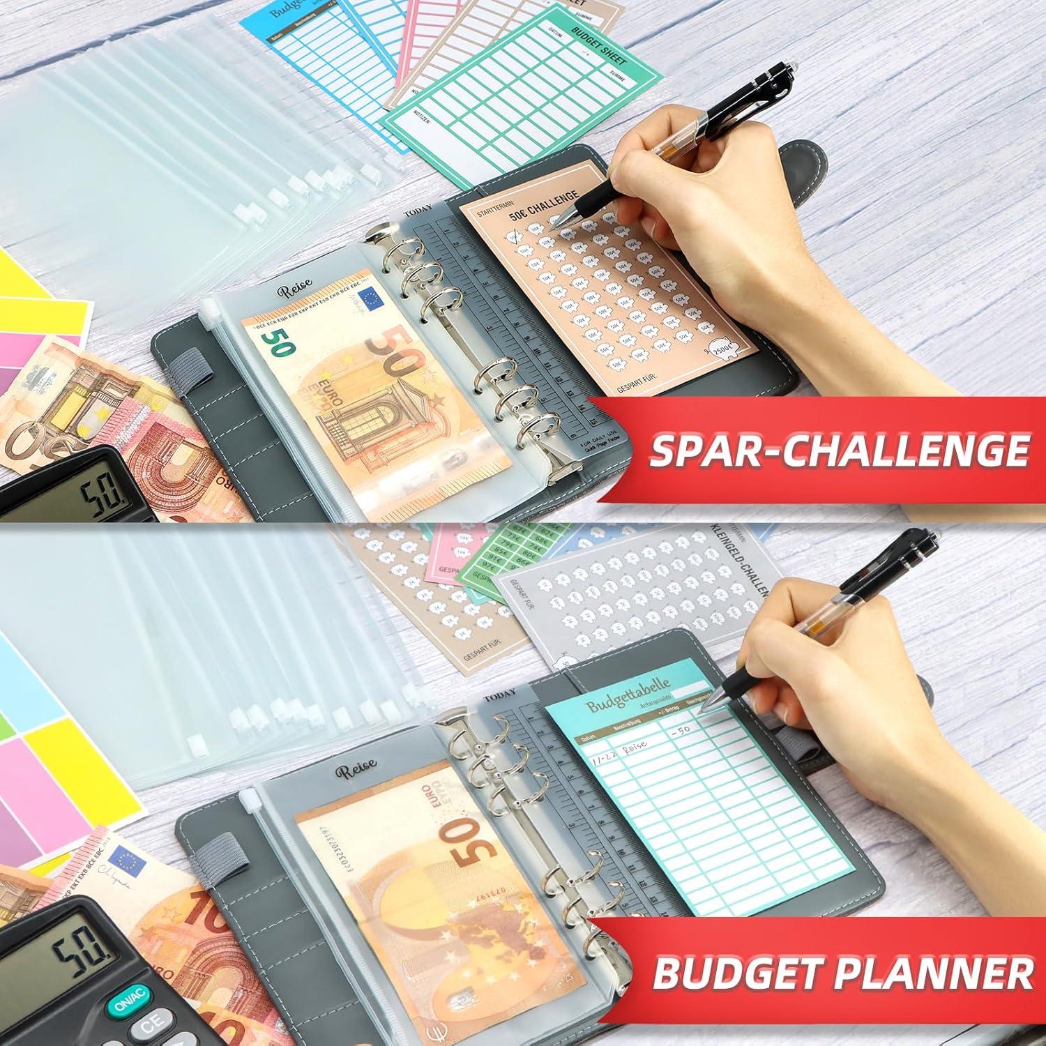 Budget Planner Deutsch Startset mit 8 Sparchallenges - Haushaltsbuch A6 Leder