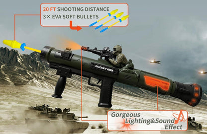 Toy Rocket Launcher mit 3 Foam-Raketen, LED-Effekten & Vibrationssound