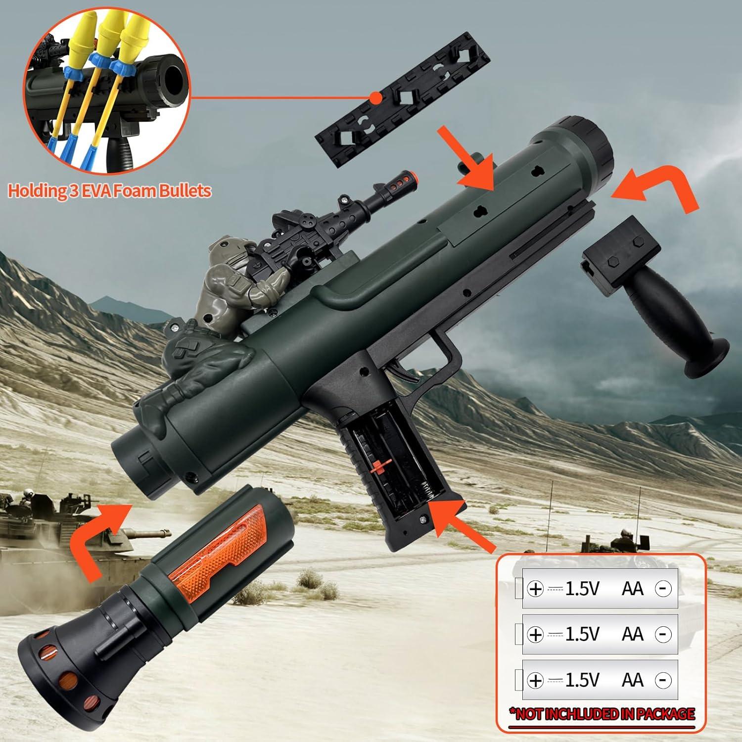 Toy Rocket Launcher mit 3 Schaumstoff-Raketen, Light Up