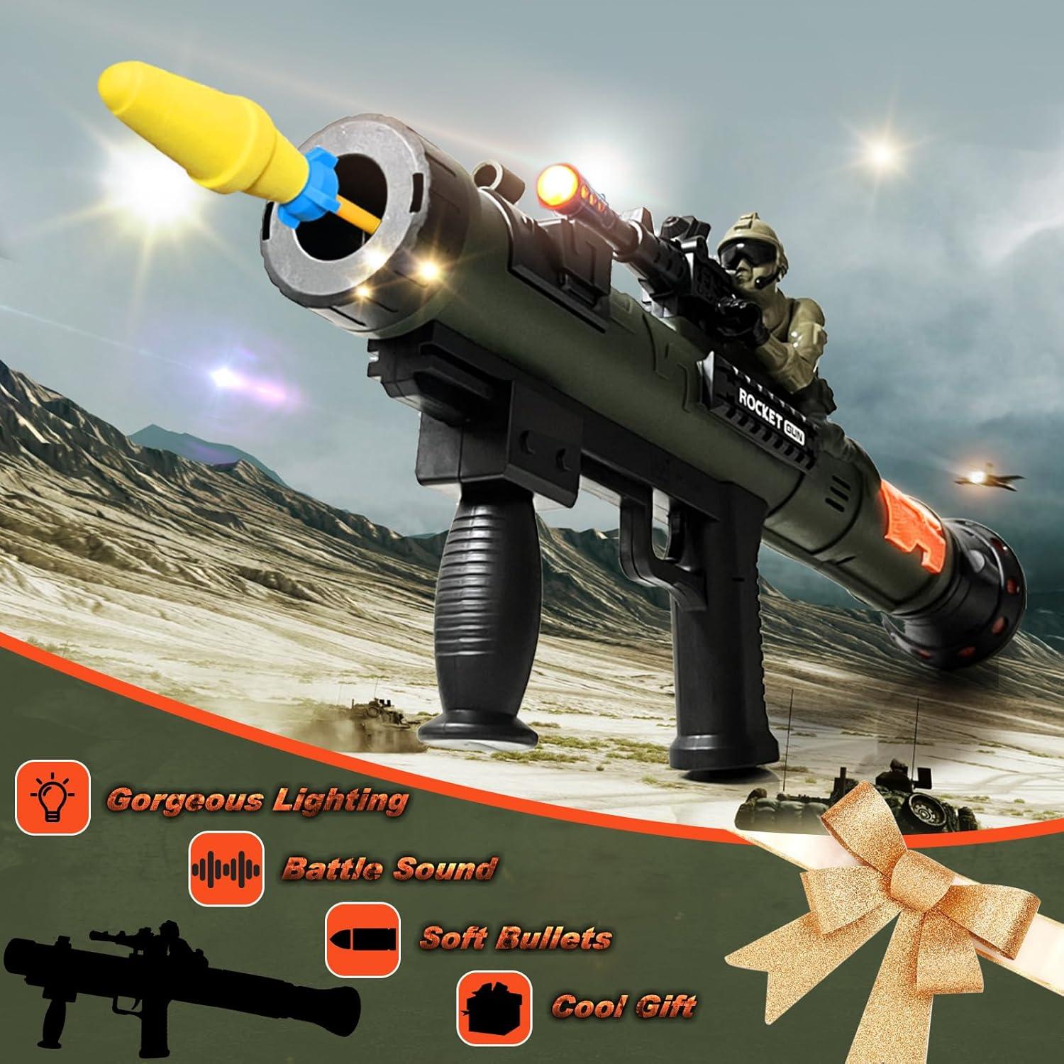 Rocket Launcher Toy Gun mit LED Sound Vibration - 3 Raketen