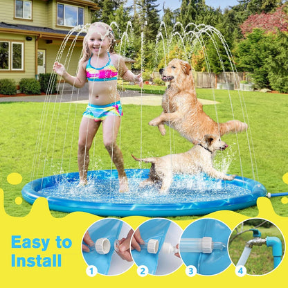 Pecute Sprinkler Wasser-Spielmatte für Hunde 150x150cm Blau