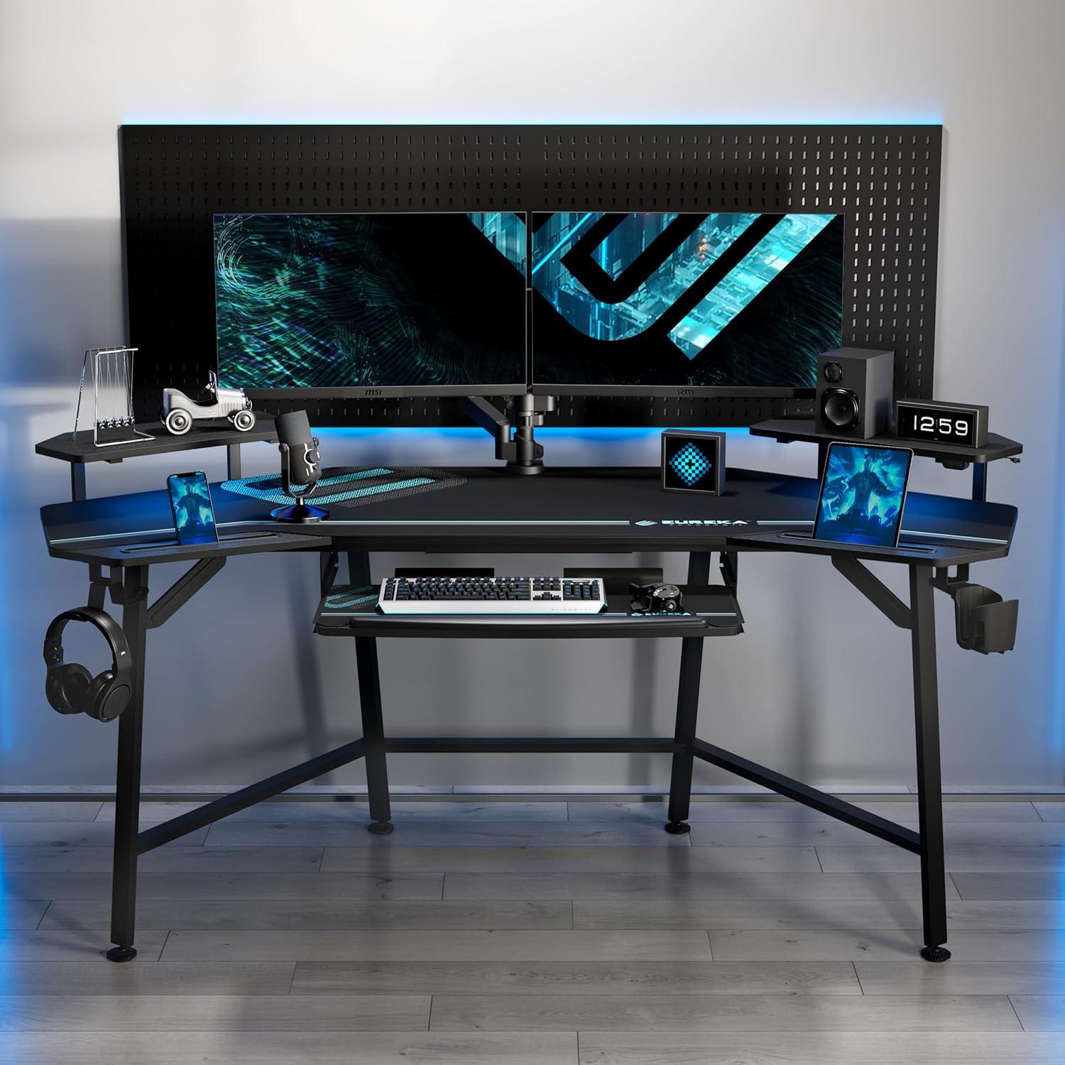 Gaming Tisch mit LED 182x76cm PC Computertisch Flügelform 2