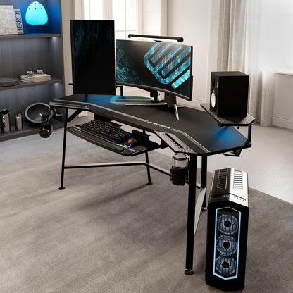 EUREKA ERGONOMIC Gaming Tisch LED 182x76cm Groß PC Computertisch Monitorständer Haken