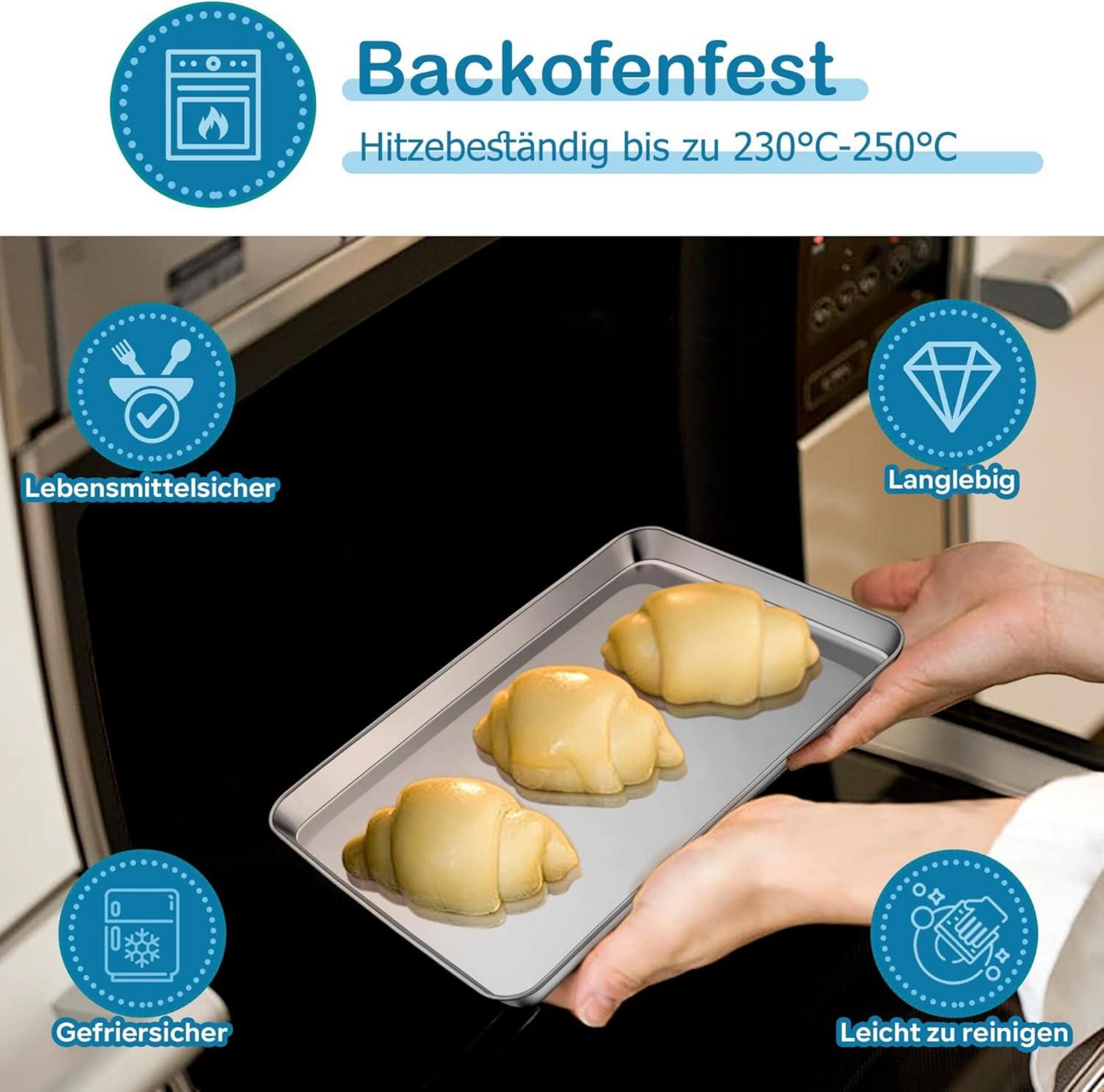 Homikit Edelstahl Backblech rechteckig Spiegelpoliert Ofenblech 26,5x20,5x2,5cm