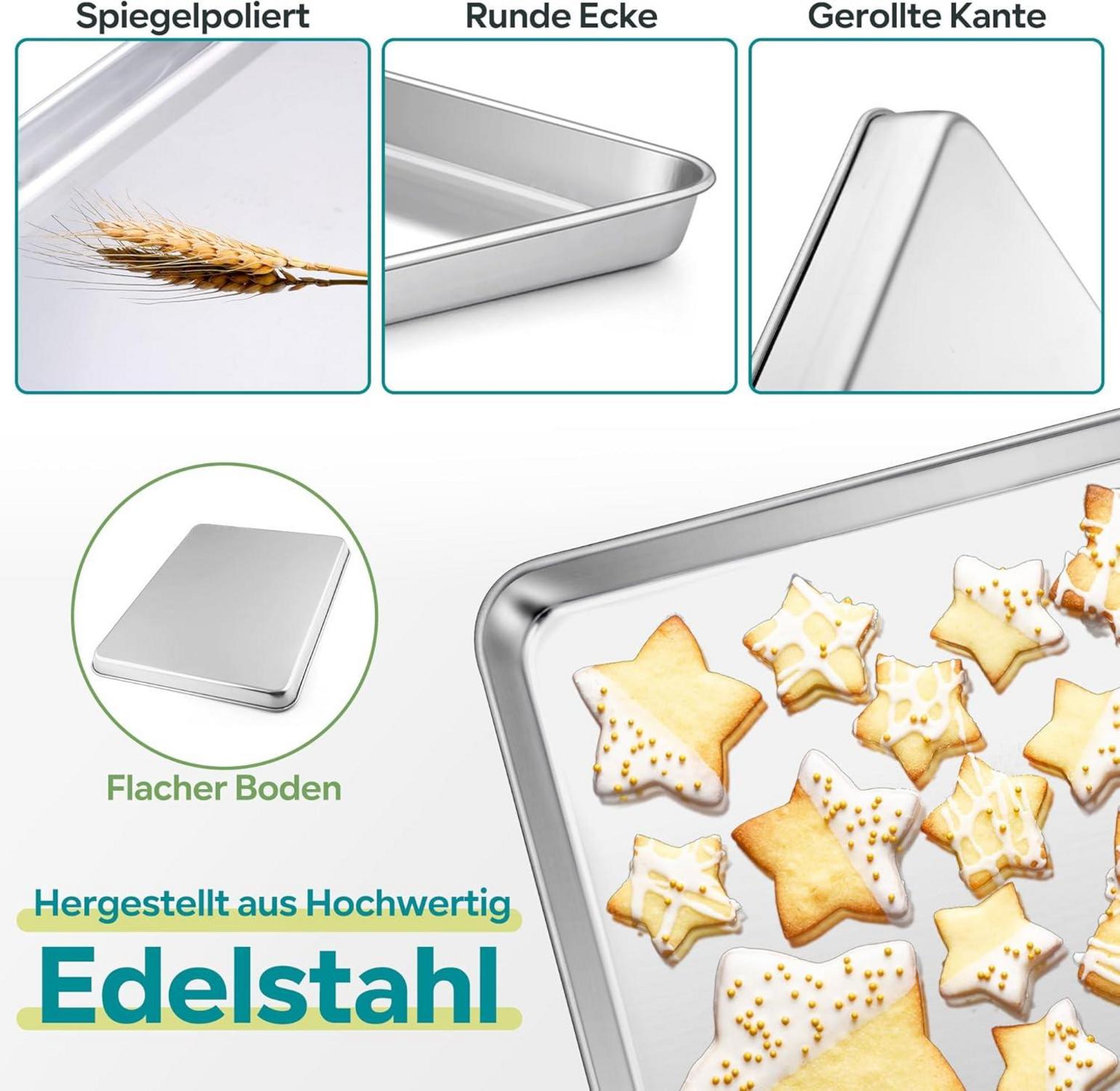 Edelstahl Backblech Groß zum Backen Braten 40,6x30,6x2,5cm