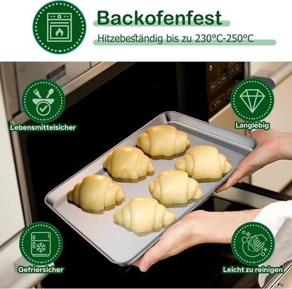 Edelstahl Backblech Rechteckig Kuchenblech Ofenblech Spiegelpoliert Spülmaschinenfest 30,5x24,7x2,5cm